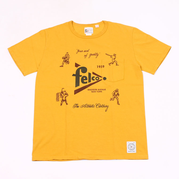 S/S CREW PRINT T MADE IN USA BODY - FELCO SPORTS WATER PRINT - MUSTARD