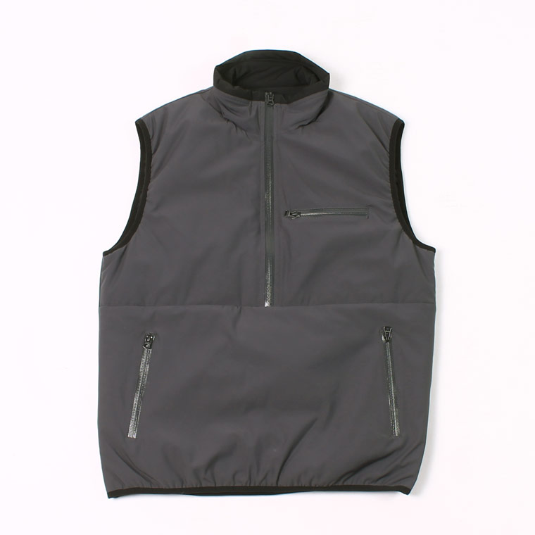 PUFFBALL HALF ZIPPER PULLOVER VEST - WATER REPELLENCY STRETCH NYLON - CHARCOAL