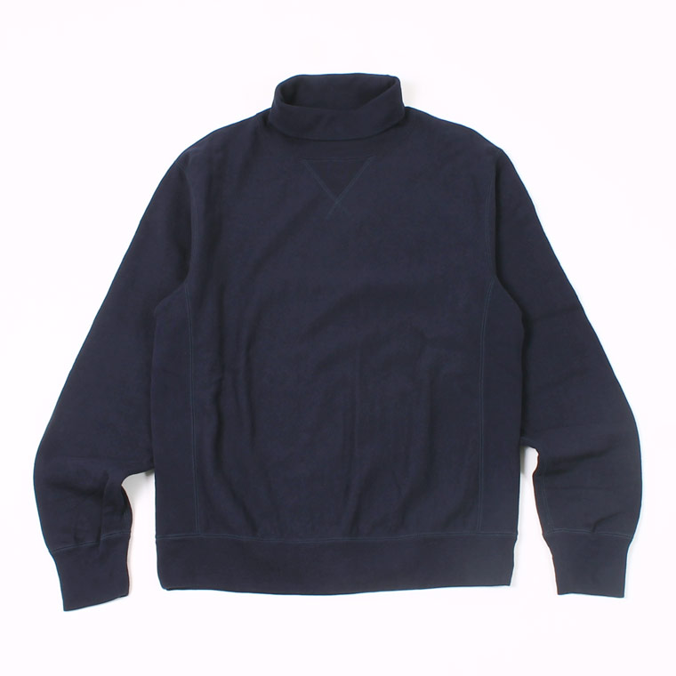 12oz FRENCH TERRY L/S INVERSE WEAVE  V GUSSET TURTLE NECK - ITALIAN NAVY